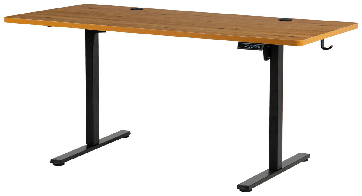 SCHREIBTISCH 160/80/72/118 cm Schwarz, Eichefarben höhenverstellbar elektrisch höhenverstellbar  - Eichefarben/Schwarz, Modern, Holzwerkstoff/Metall (160/80/72/118cm) - Livetastic