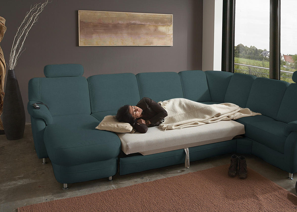 WOHNLANDSCHAFT Echtleder Graublau  - Graublau/Alufarben, Konventionell, Leder/Metall (165/329/239cm) - Beldomo Premium