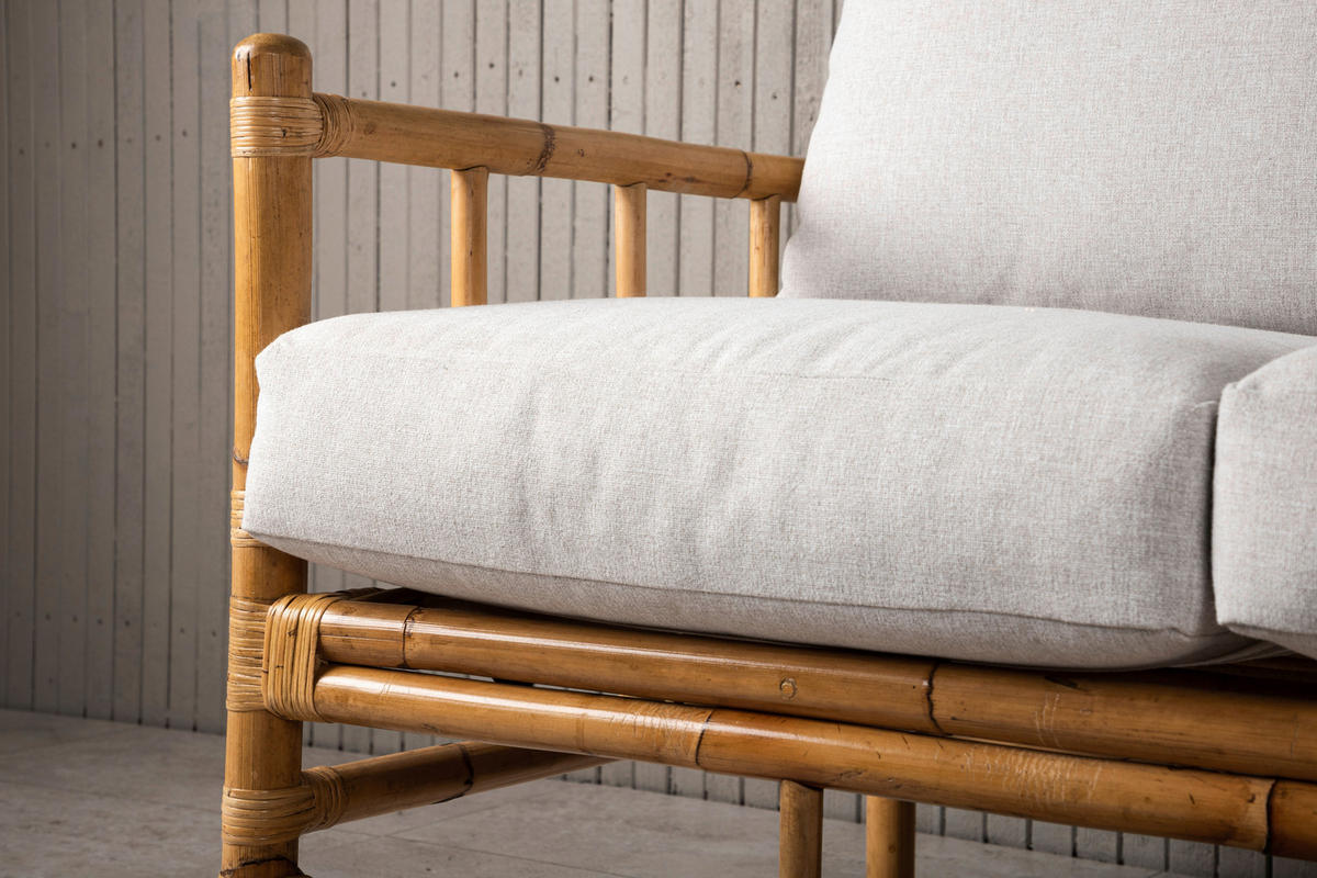 LOUNGESOFA 180/88/77 cm Bambus, Rattan  - Hellbraun/Creme, KONVENTIONELL, Holz/Textil (180/88/77cm) - Gardenson