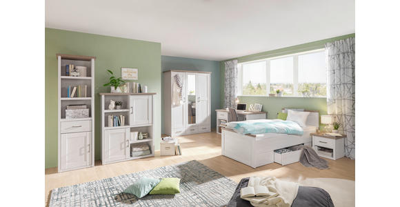 STAURAUMBETT 90/200 cm  in Weiß, Trüffeleichefarben  - Trüffeleichefarben/Weiß, LIFESTYLE, Holzwerkstoff (90/200cm) - Carryhome