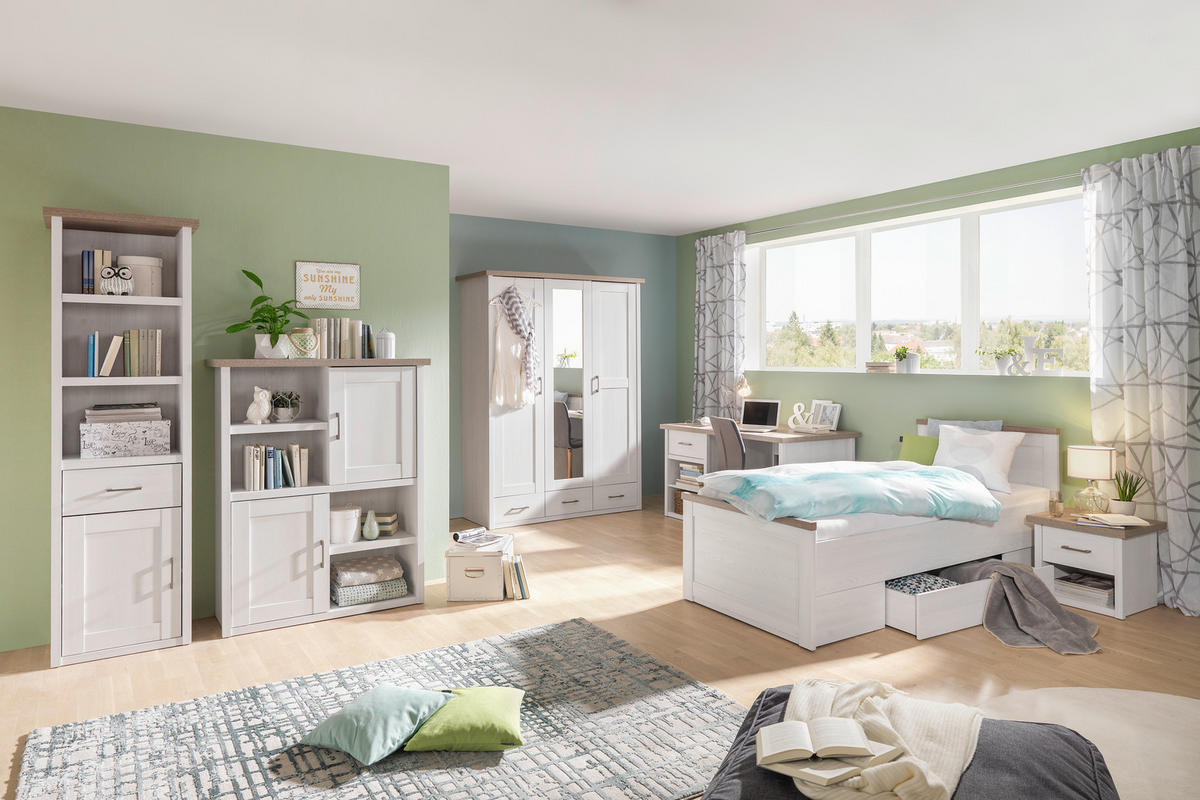 STAURAUMBETT 90/200 cm  in Weiß, Trüffeleichefarben  - Trüffeleichefarben/Weiß, LIFESTYLE, Holzwerkstoff (90/200cm) - Carryhome
