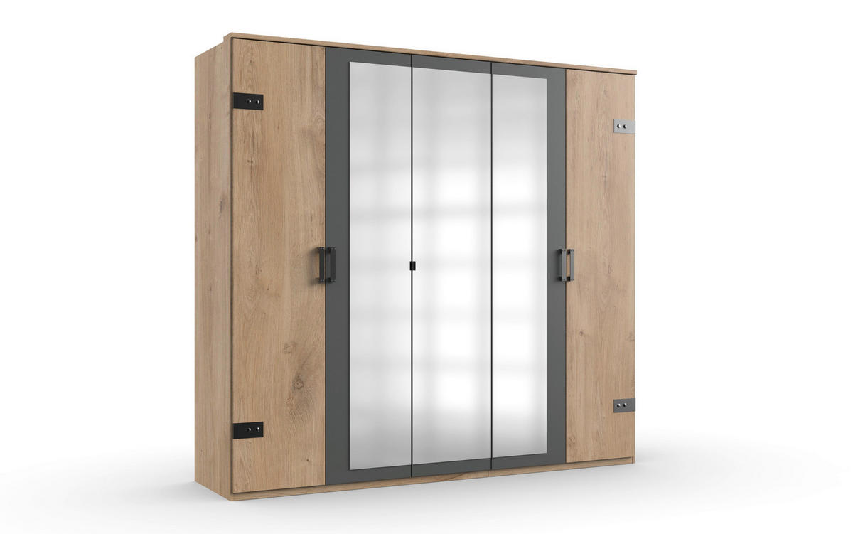 DULAP CU UȘI ROTATIVE grafit, culoare lemn stejar  - culoare lemn stejar/grafit, Design, plastic/material pe bază de lemn (225/210/58cm) - Ti'me