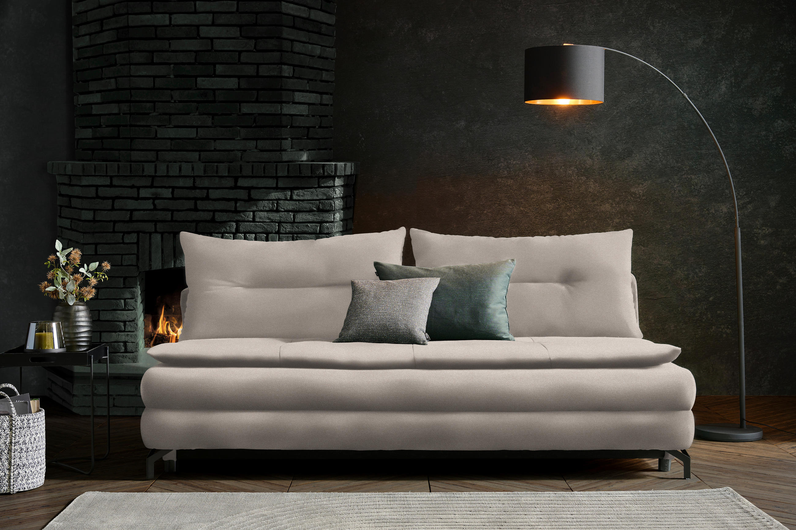 SCHLAFSOFA in Flachgewebe Beige  - Beige/Schwarz, MODERN, Textil/Metall (208/73/92/102cm) - Novel