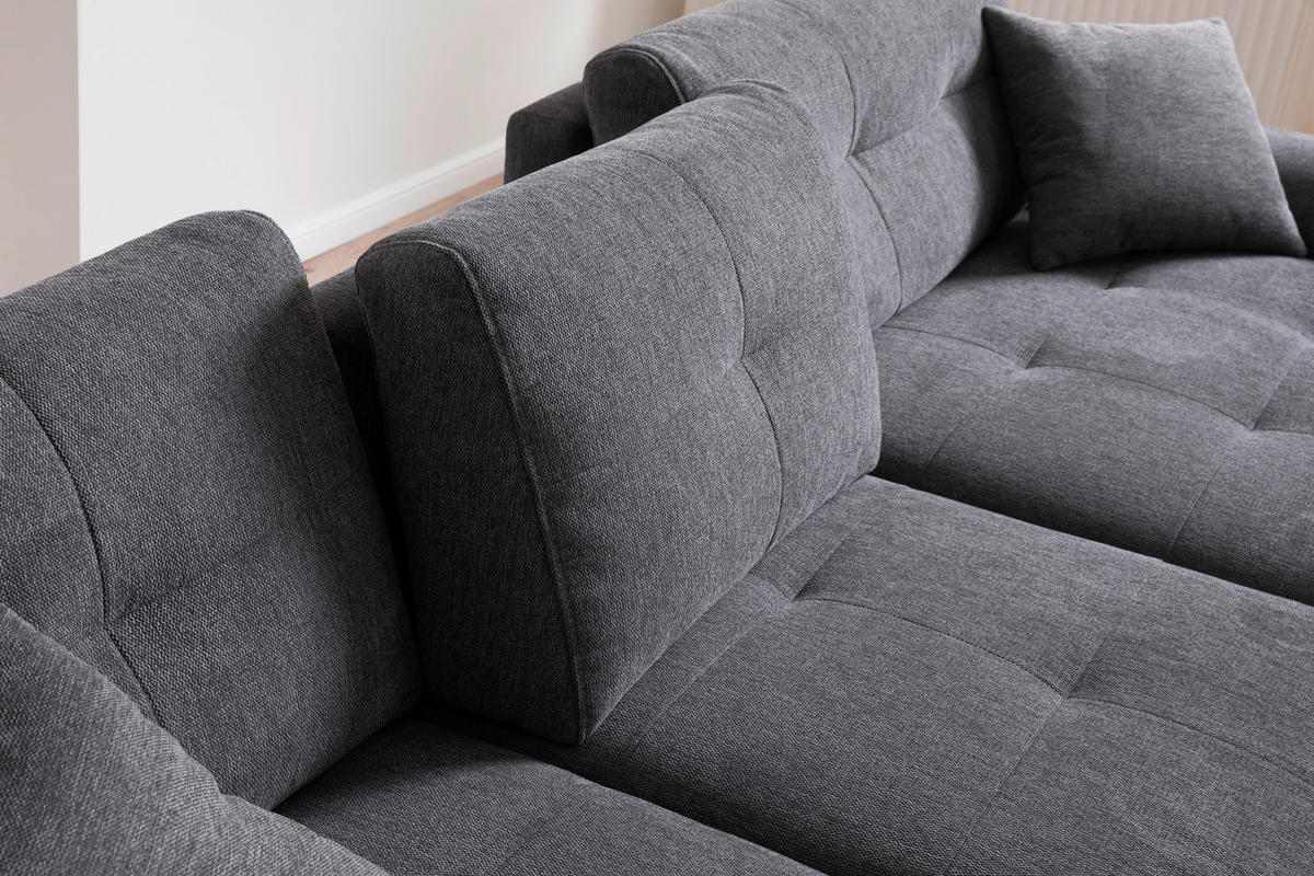 ECKSOFA in Mikrofaser Anthrazit  - Chromfarben/Anthrazit, Design, Kunststoff/Textil (278/193cm) - Hom`in