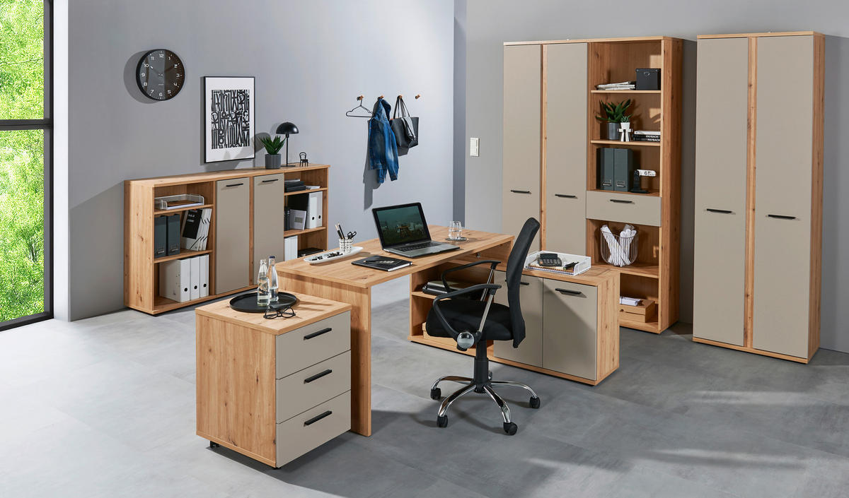 SCHREIBTISCHKOMBINATION Kaschmir, Eiche Artisan  - Kaschmir/Eiche Artisan, MODERN, Holzwerkstoff (161/74/130cm) - MID.YOU