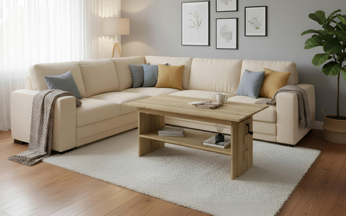 COUCHTISCH 110-140/65/51,5-61,5 cm rechteckig Eichefarben  - Eichefarben, KONVENTIONELL, Holzwerkstoff (110-140/65/51,5-61,5cm) - Xora