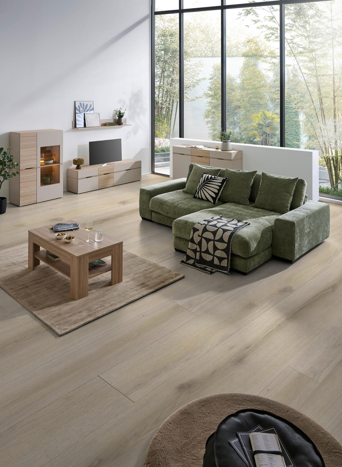 VITRINE Eichefarben, Sandfarben  94,9/138/41 cm  - Sandfarben/Eichefarben, Natur, Glas/Holzwerkstoff (94,9/138/41cm) - Ti'me