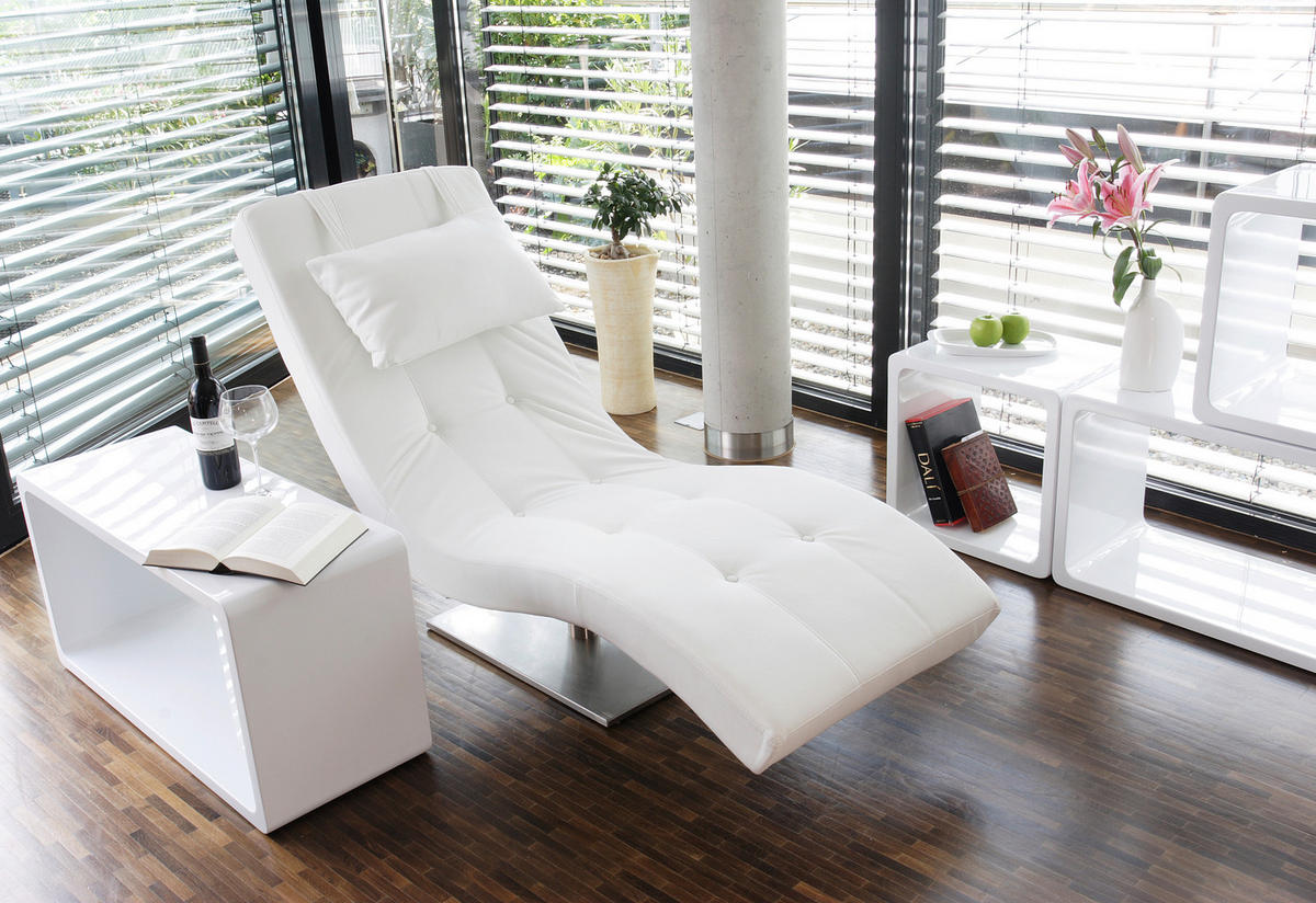 RELAXLIEGE in Lederlook Weiß  - Silberfarben/Weiß, MODERN, Textil/Metall (60/82/170cm) - Livetastic