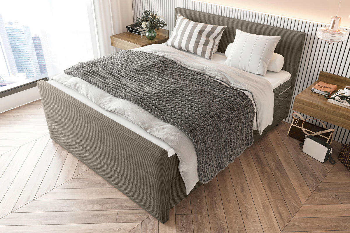 BOXSPRINGBETT 180/200 cm  in Graubraun  - Graubraun/Schwarz, Konventionell, Textil/Metall (180/200cm) - Carryhome