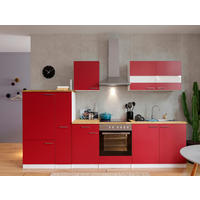 KÜCHENBLOCK 300 cm   in Rot  - Weiss/Edelstahlfarben, Basics, Holzwerkstoff/Metall (300cm) - Respekta