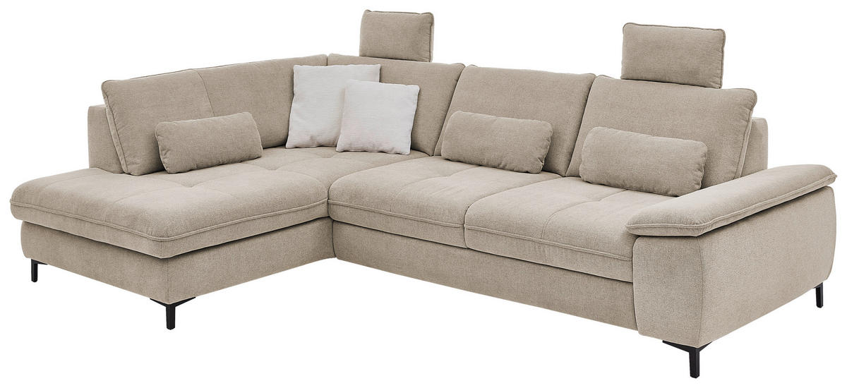 ECKSOFA  in Flachgewebe Sandfarben  214/308 cm  - Sandfarben/Schwarz, Design, Textil/Metall (214/308cm) - Beldomo Speed