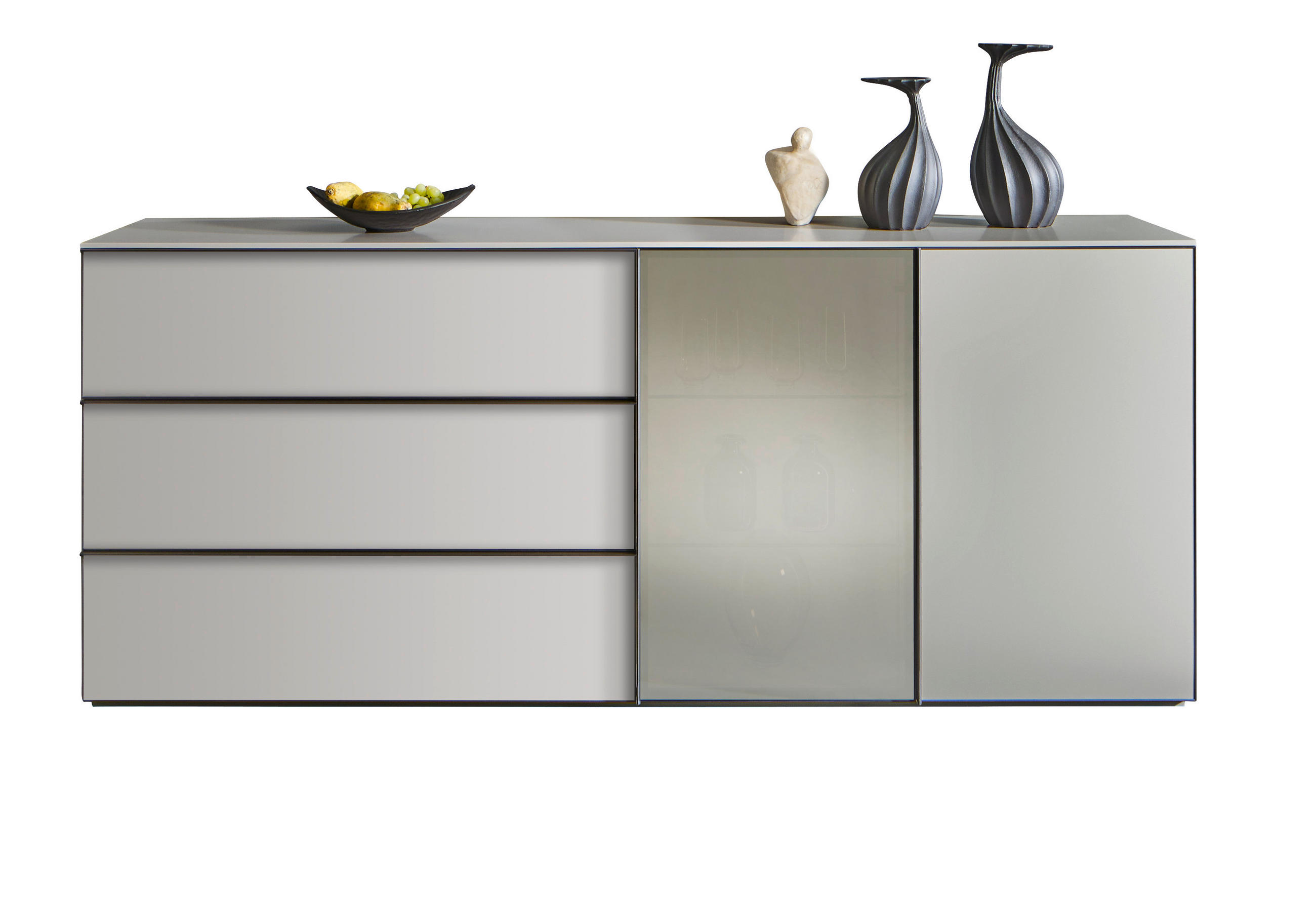 TÁLALÓSZEKRÉNY 210/90/45 cm  - fekete/taupe, Design, faalapú anyag/Üveg (210/90/45cm) - Ambiente