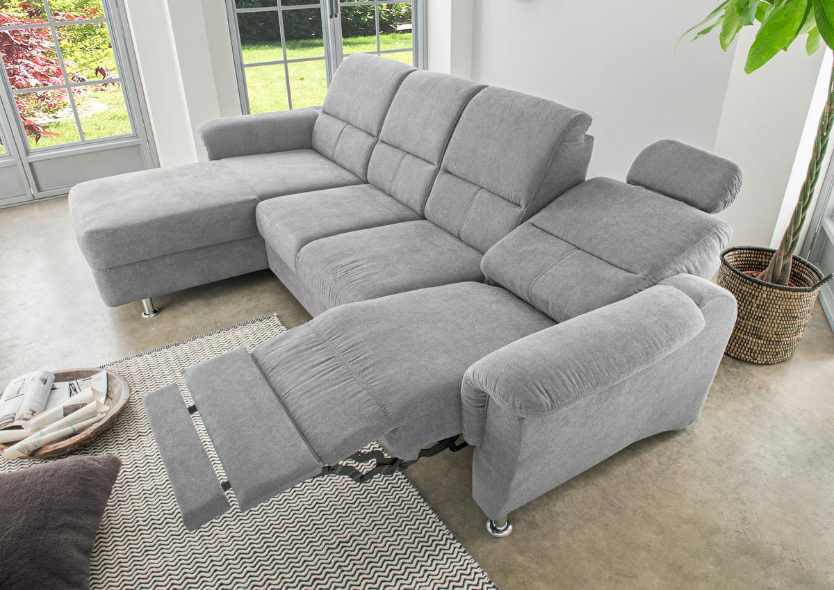 ECKSOFA in Mikrofaser Grau  - Chromfarben/Grau, Konventionell, Textil/Metall (165/292cm) - Livetastic