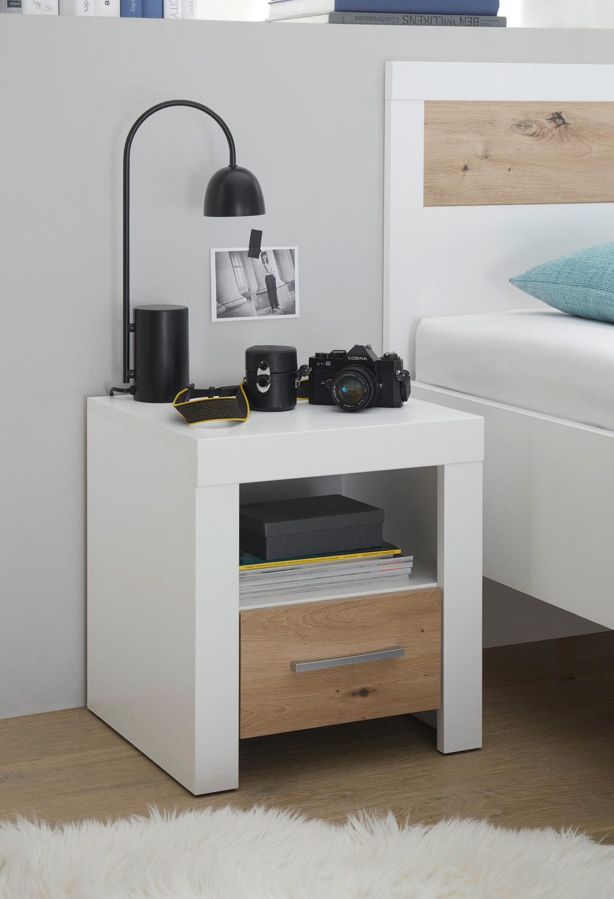 NACHTSCHRANK 42/45/40 cm  - Silberfarben/Schwarz, Design, Holzwerkstoff/Kunststoff (42/45/40cm) - Xora