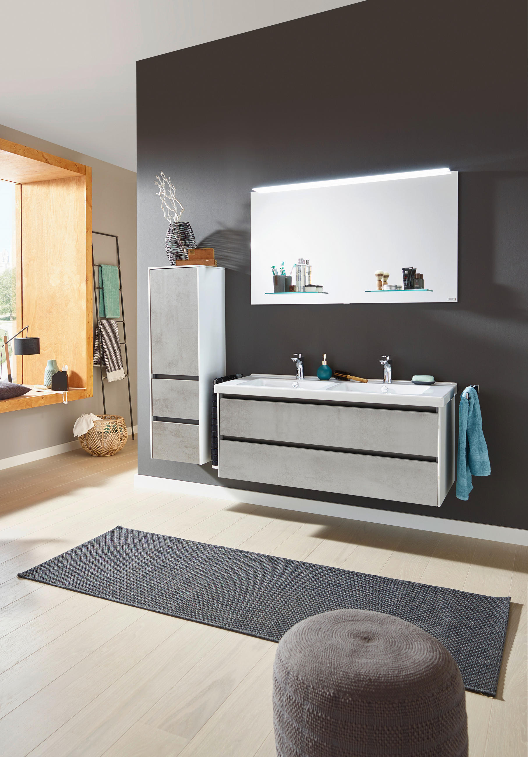 BADEZIMMER  in 121 cm  - Hellgrau/Weiß, Design, Glas/Keramik (121cm) - Dieter Knoll