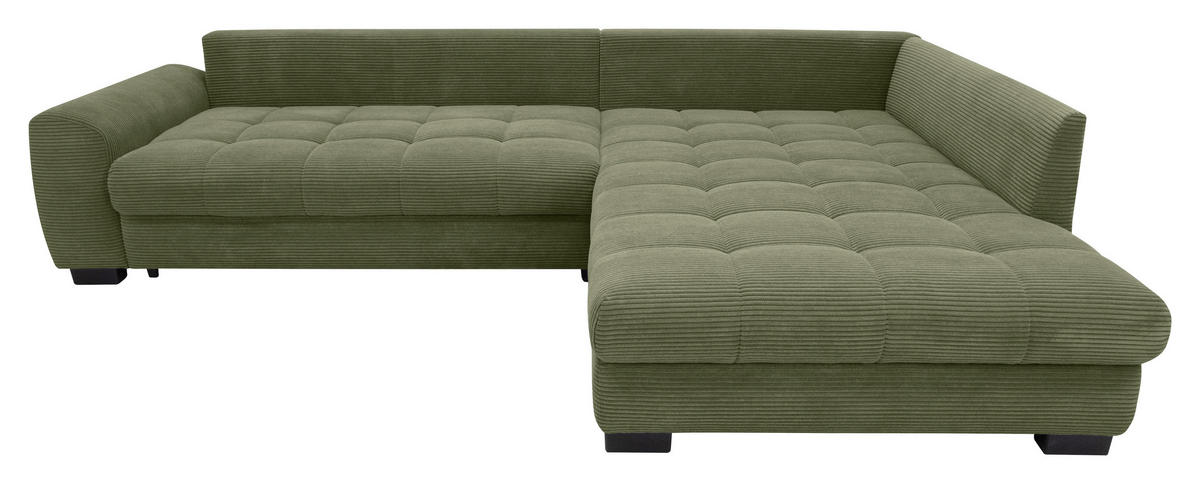 ECKSOFA Grün Cord Rückenkissen, Armlehnenkissen, Bettkasten, Schlaffunktion, Rücken echt, Liegefläche im Originalstoff  - Schwarz/Grün, KONVENTIONELL, Kunststoff/Textil (304/212cm) - Carryhome
