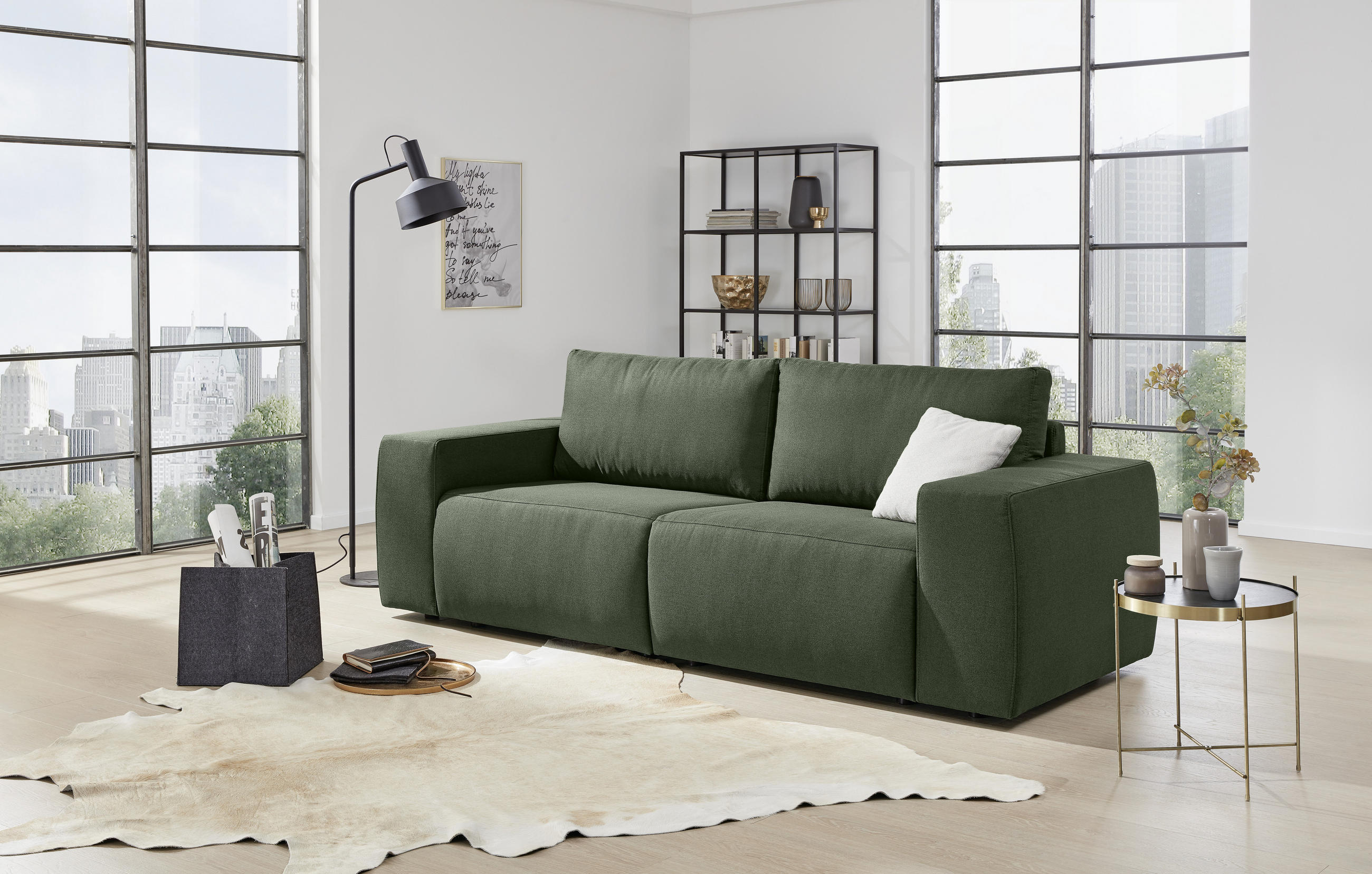 2-SITZER-SOFA Webstoff Grün - Schwarz/Grün, Design, Kunststoff/Textil (242/87/89cm) - LOOKS by W.Joop