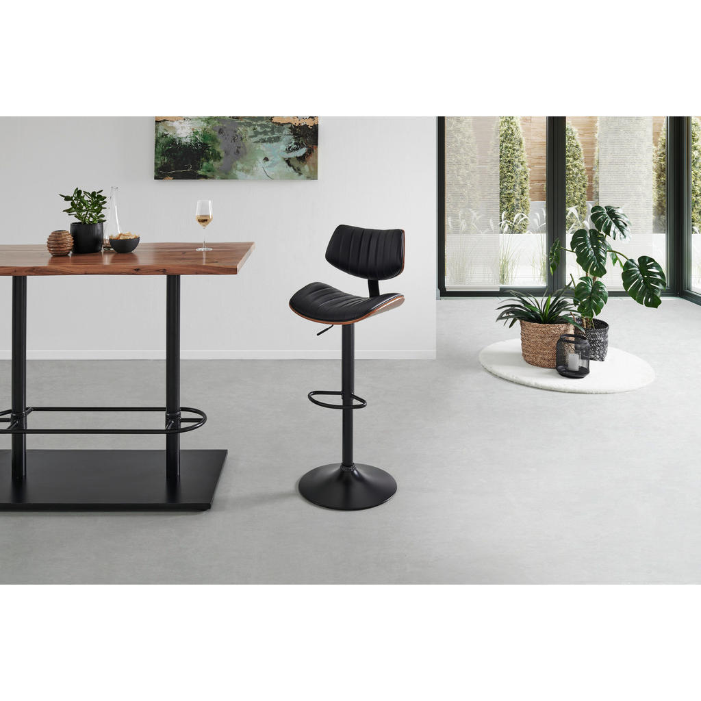 Thumbnail - Livetastic Barhocker, Schwarz, Walnuss, Holz, Metall, Textil, Pappel, furniert, Sperrholz, rund, 47x93-114x50 cm, Sitzfl...