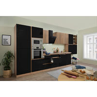 KÜCHENBLOCK 445 cm   in Schwarz, Eichefarben  - Schwarz Hochglanz/Eichefarben, Basics, Holzwerkstoff (445cm) - Respekta