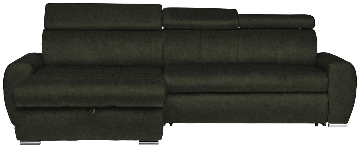 ECKSOFA in Velours Waldgrün  173/276 cm  - Waldgrün/Chromfarben, Design, Kunststoff/Textil (173/276cm) - Stylife