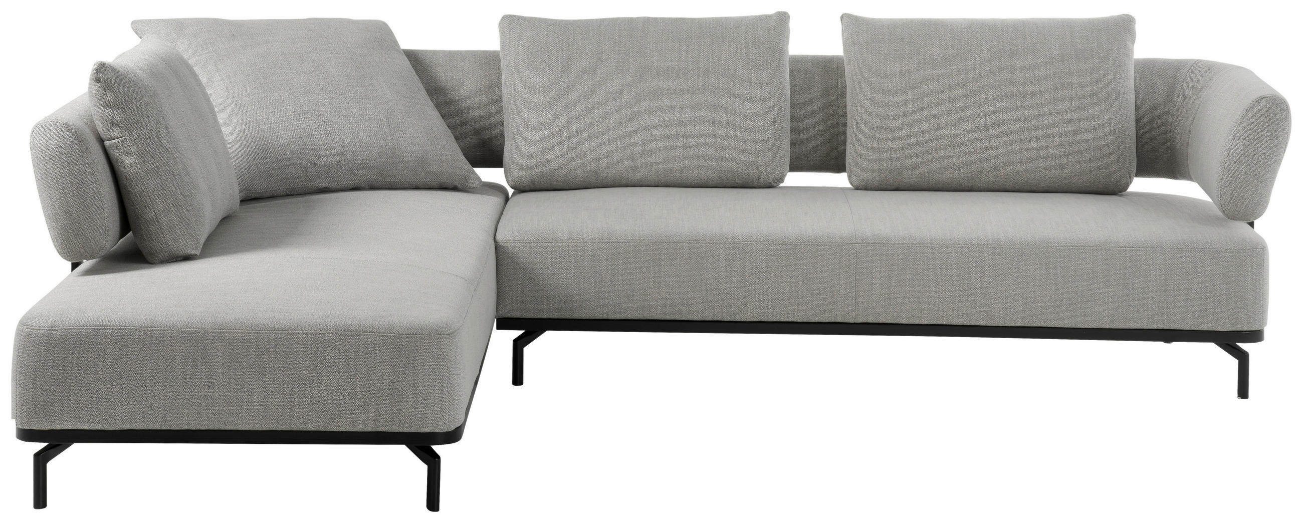 ECKSOFA in Flachgewebe Hellgrau  237/302 cm  - Hellgrau/Schwarz, Design, Textil/Metall (237/302cm) - Dieter Knoll