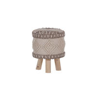 HOCKER Webstoff, Makramee Weiß, Beige, Hellbraun  - Hellbraun/Beige, Basics, Holz/Textil (30/42/30cm) - Livetastic