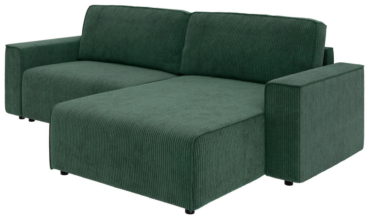 ECKSOFA in Cord Dunkelgrün  - Dunkelgrün/Schwarz, Modern, Kunststoff/Textil (265/164cm) - Trendmanufaktur
