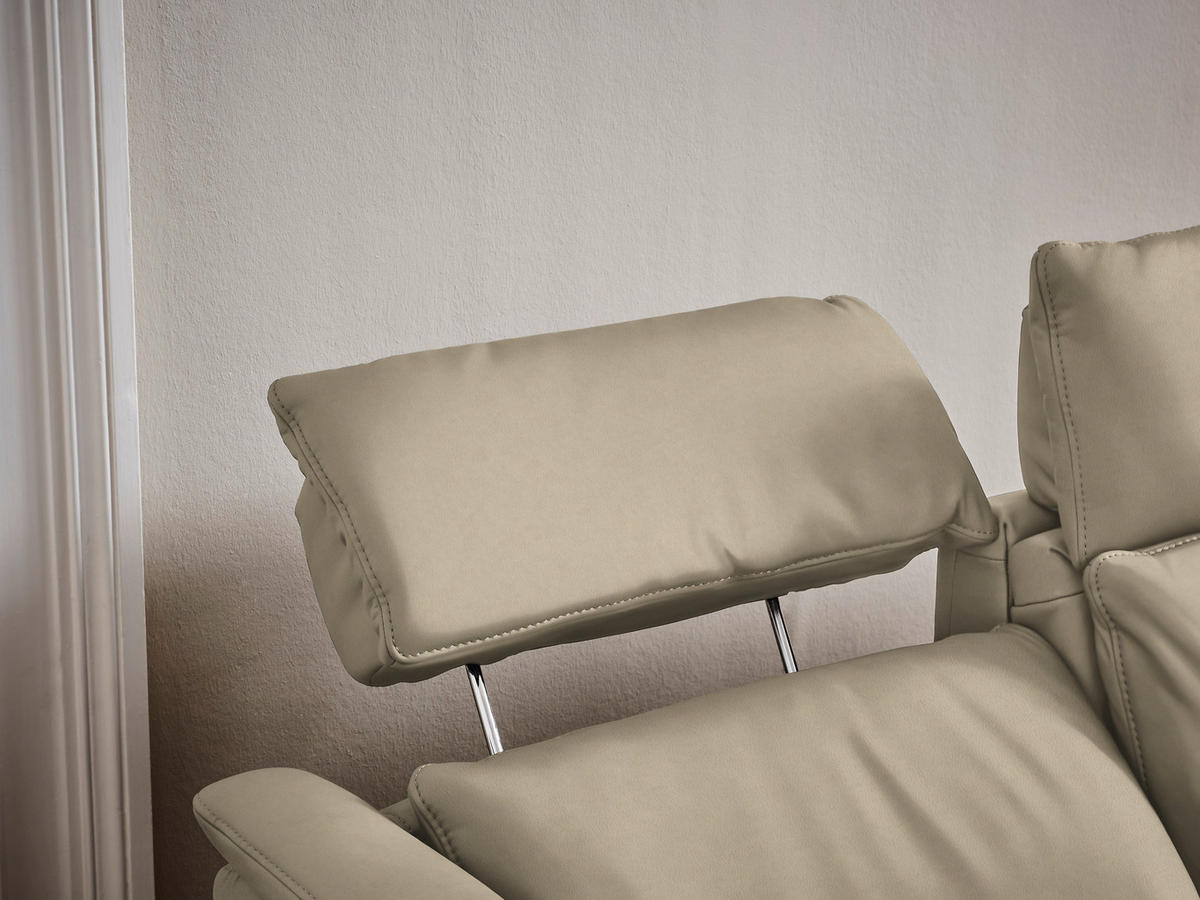 TRAPEZSOFA in Echtleder Ecru  - Ecru/Schwarz, Konventionell, Leder/Metall (221/103/95cm) - Dieter Knoll