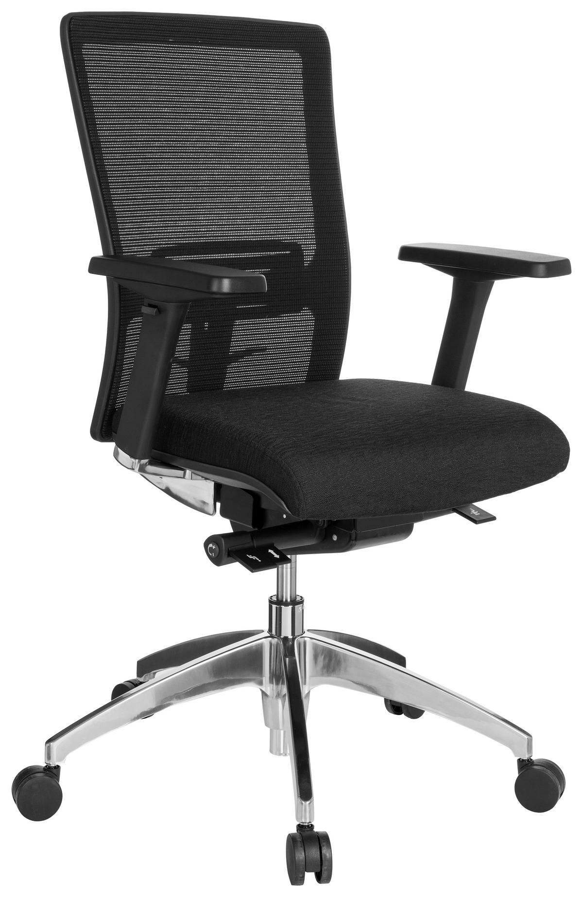 DREHSTUHL  in Netzbespannung, Flachgewebe Schwarz  - Schwarz/Alufarben, MODERN, Kunststoff/Textil (57/113/52cm) - MID.YOU