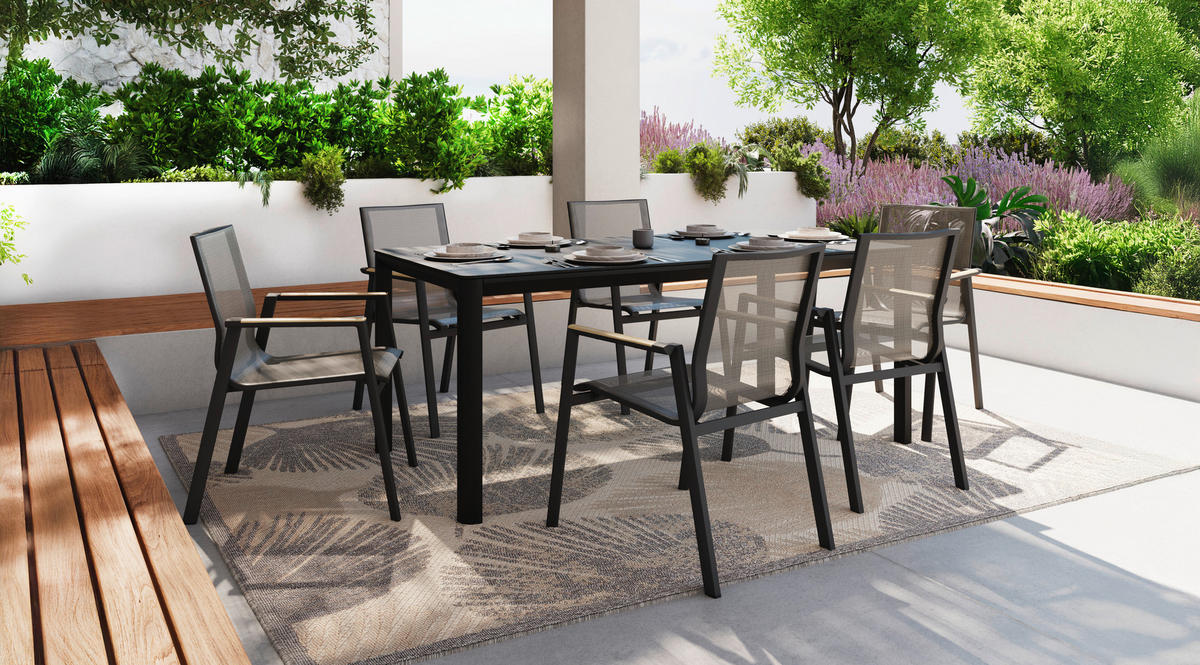 STAPELSESSEL in Holz, Metall, Textil Anthrazit, Naturfarben, Schwarz  - Anthrazit/Schwarz, Basics, Holz/Textil (57/87/70cm) - Ambia Garden