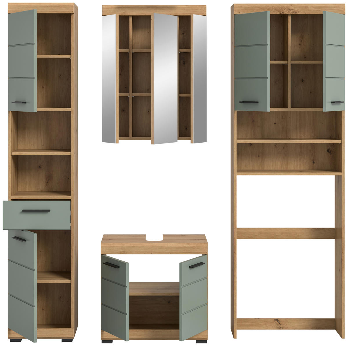 BADEZIMMER 4-teilig  in 180 cm  - Schwarz/Eiche Artisan, MODERN, Glas/Holzwerkstoff (180cm) - MID.YOU