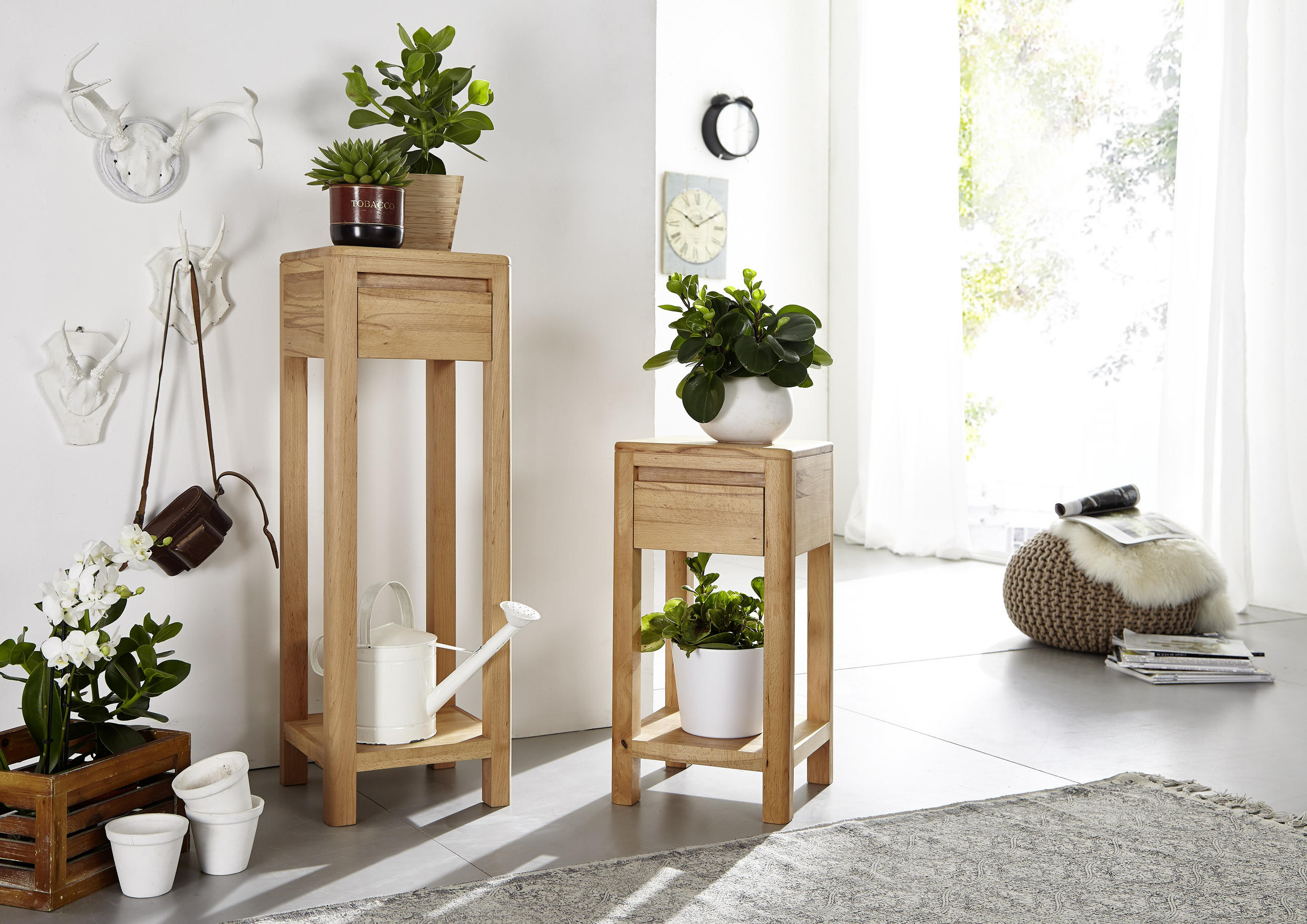 BLUMENSÄULE Holz Kernbuche vollmassiv  - Buchefarben, Design, Holz (30/30/90cm) - Livetastic