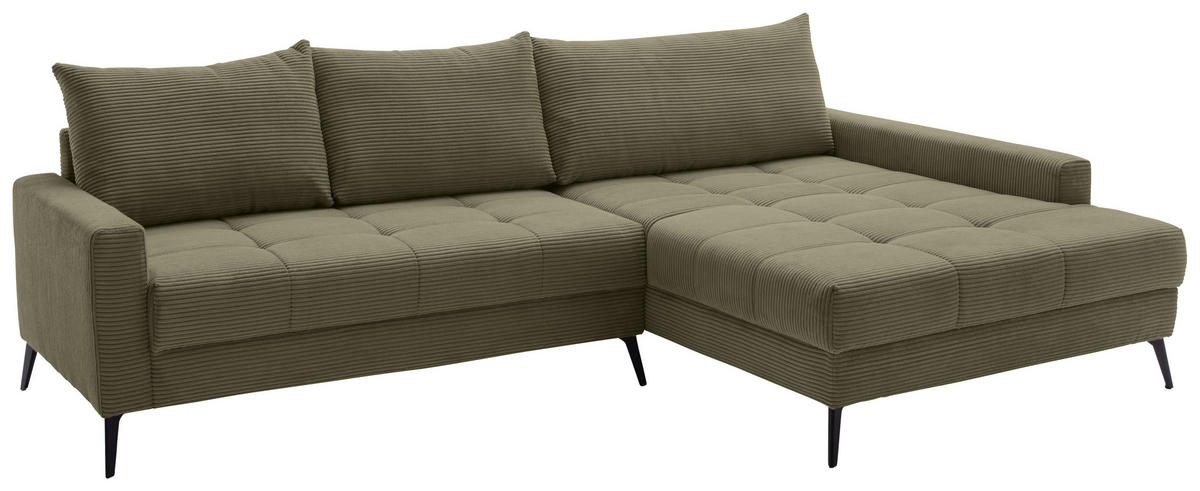 ECKSOFA Grün Cord  - Schwarz/Grün, KONVENTIONELL, Textil/Metall (280/173cm) - Hom`in