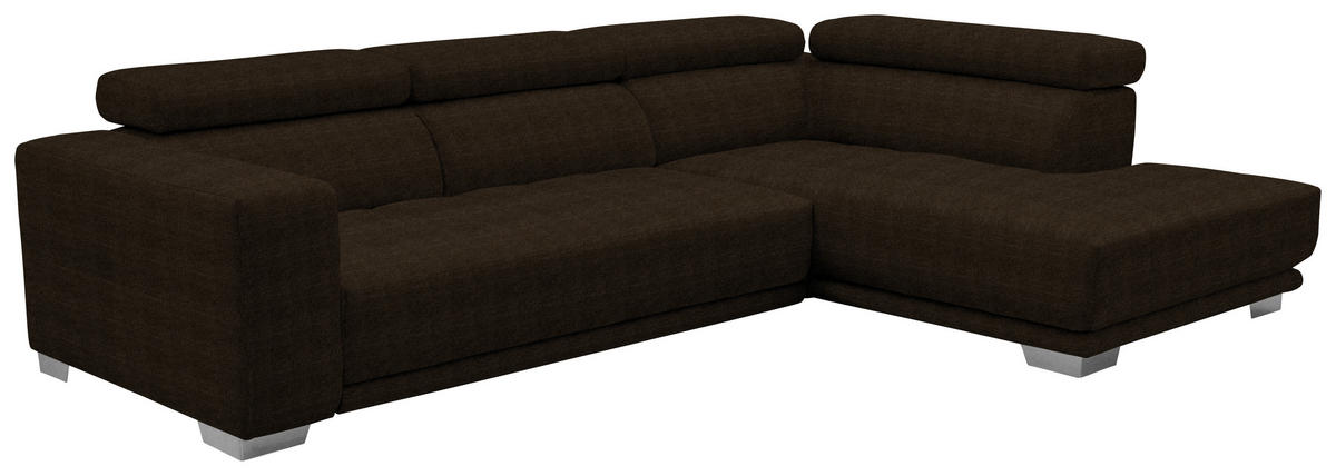 ECKSOFA in Mikrofaser Dunkelbraun  - Chromfarben/Dunkelbraun, Design, Textil/Metall (301/207cm) - Xora