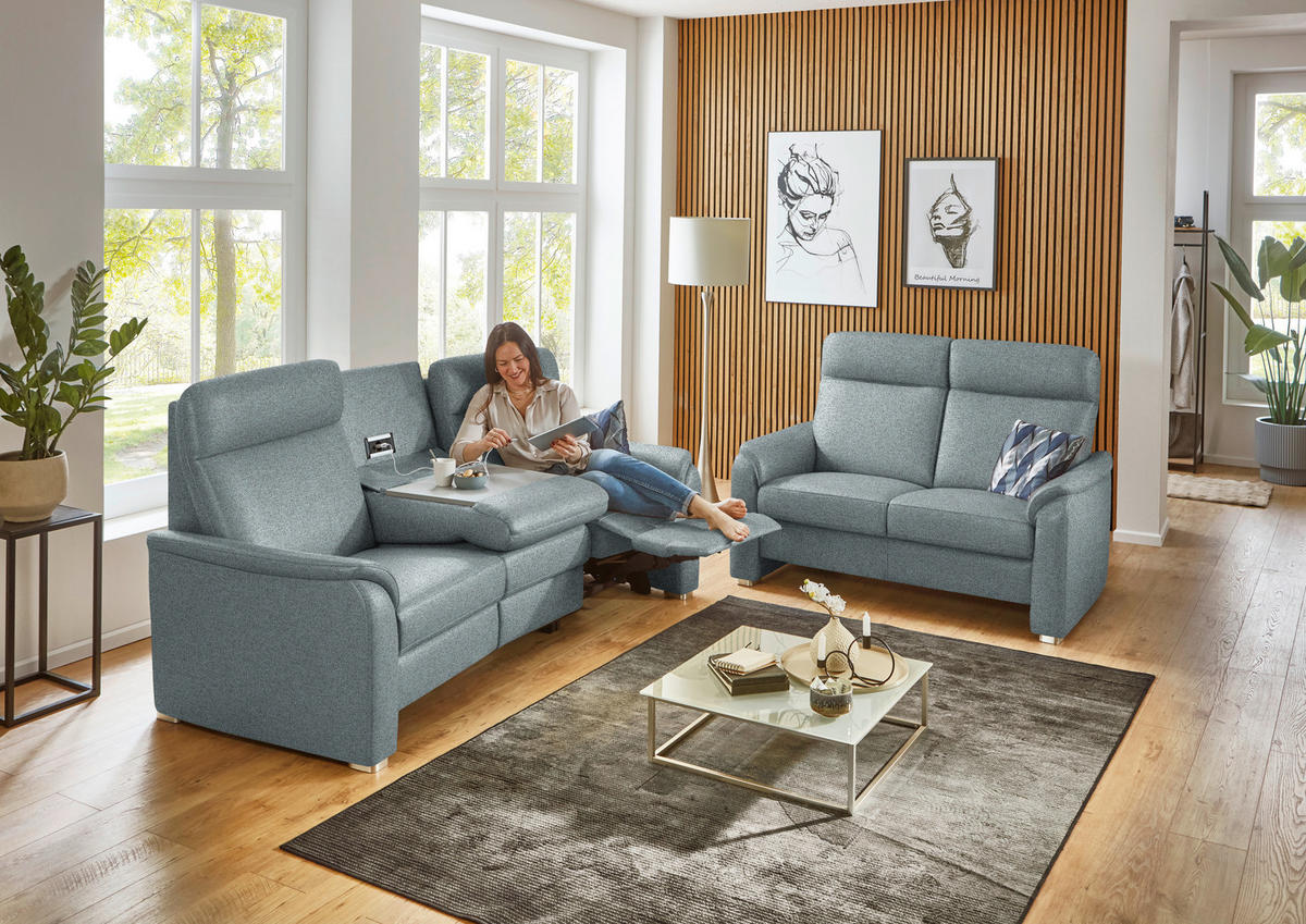 SITZGARNITUR  in Flachgewebe Graublau  - Graublau/Alufarben, KONVENTIONELL, Textil/Metall (218/156/107/103/95cm) - Beldomo Comfort