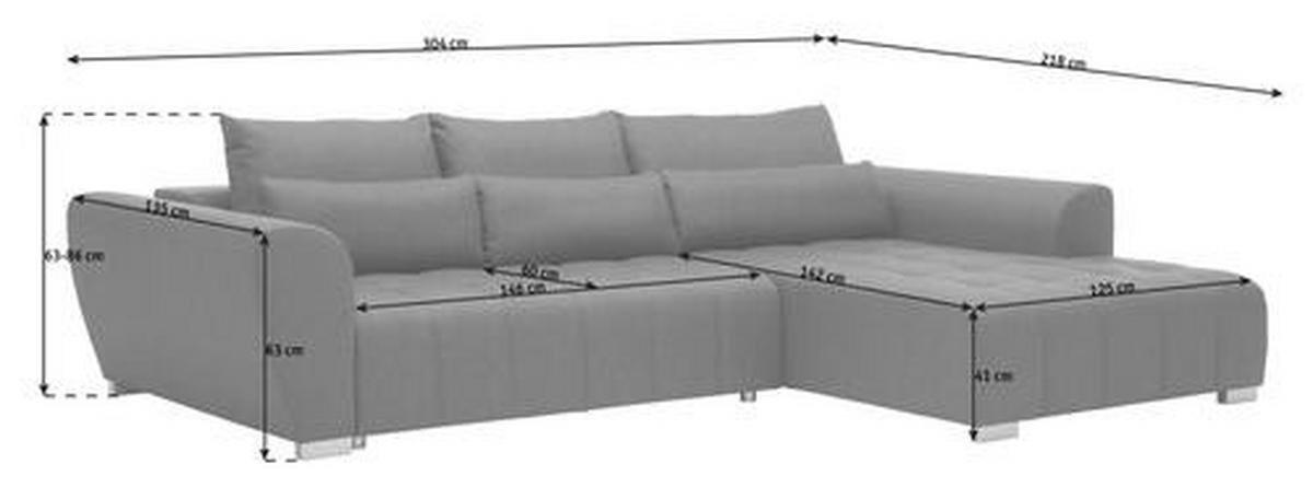 ECKSOFA in Webstoff Braun, Grau  - Silberfarben/Braun, Design, Kunststoff/Textil (304/218cm) - Carryhome