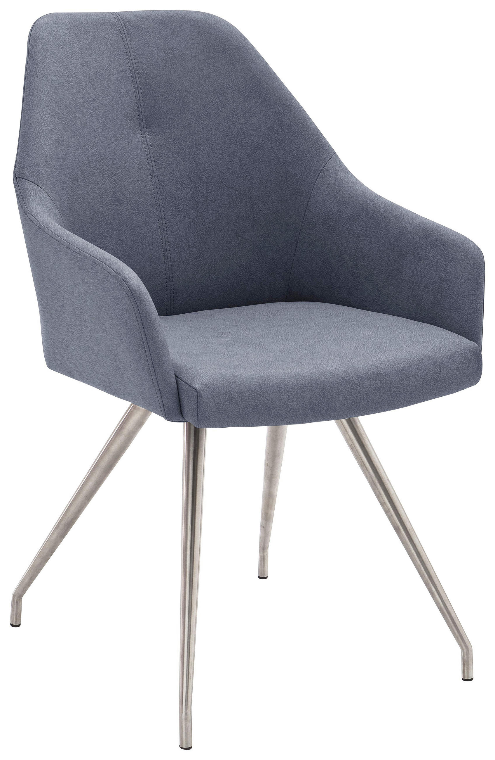 Armlehnstuhl in Blau, Grau, Edelstahlfarben