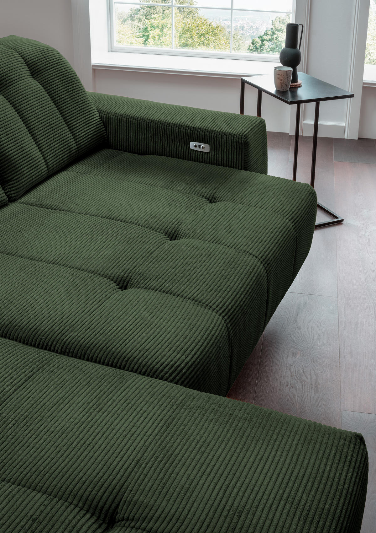 CloseUp von Livetastic ECKSOFA Dunkelgrün Cord.
