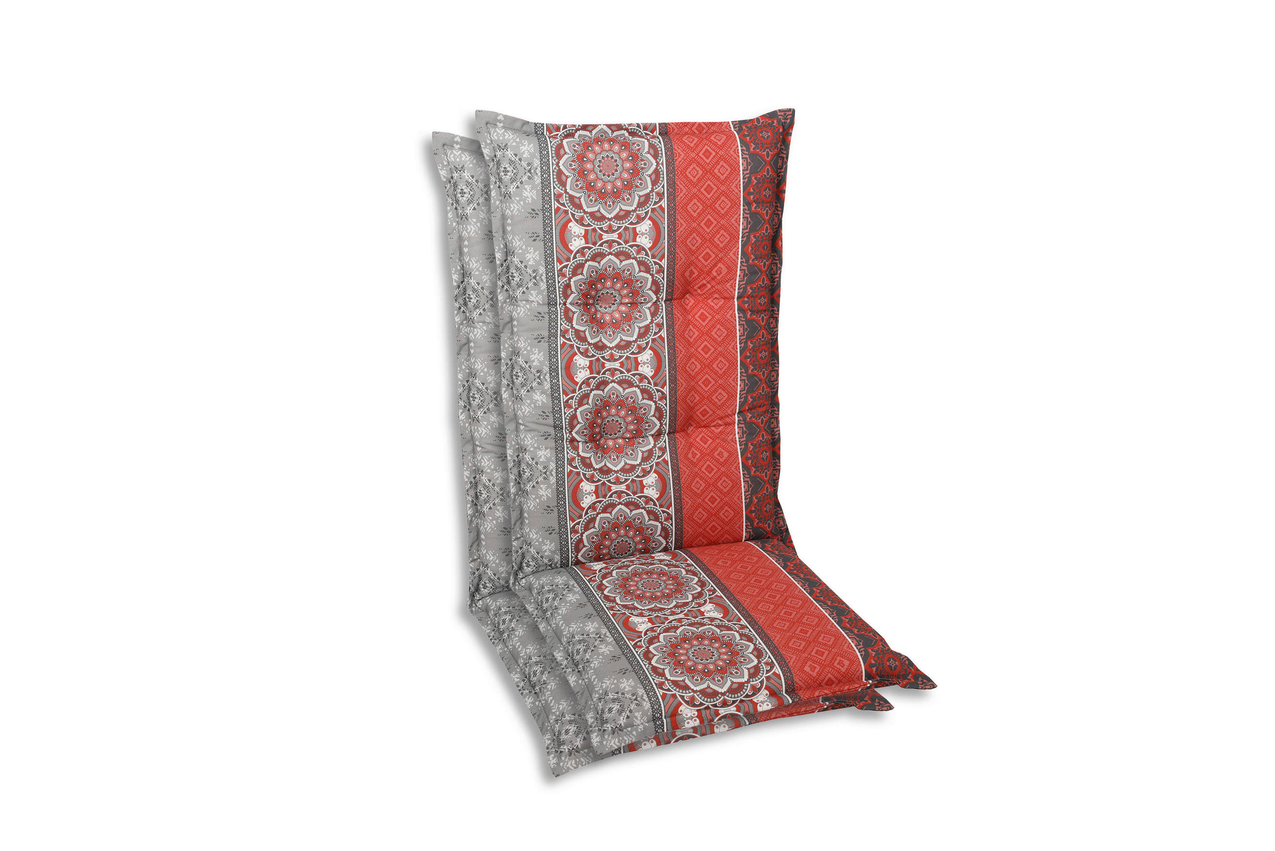 SESSELAUFLAGENSET in Grau, Rot, Hellgrau Ornament  - Rot/Hellgrau, Basics, Textil (50/7/110cm)