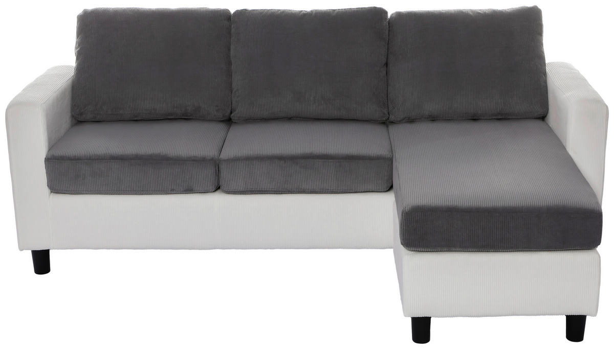 ECKSOFA Dunkelgrau Cord  - Dunkelgrau/Schwarz, Design, Kunststoff/Textil (198/135cm) - P & B