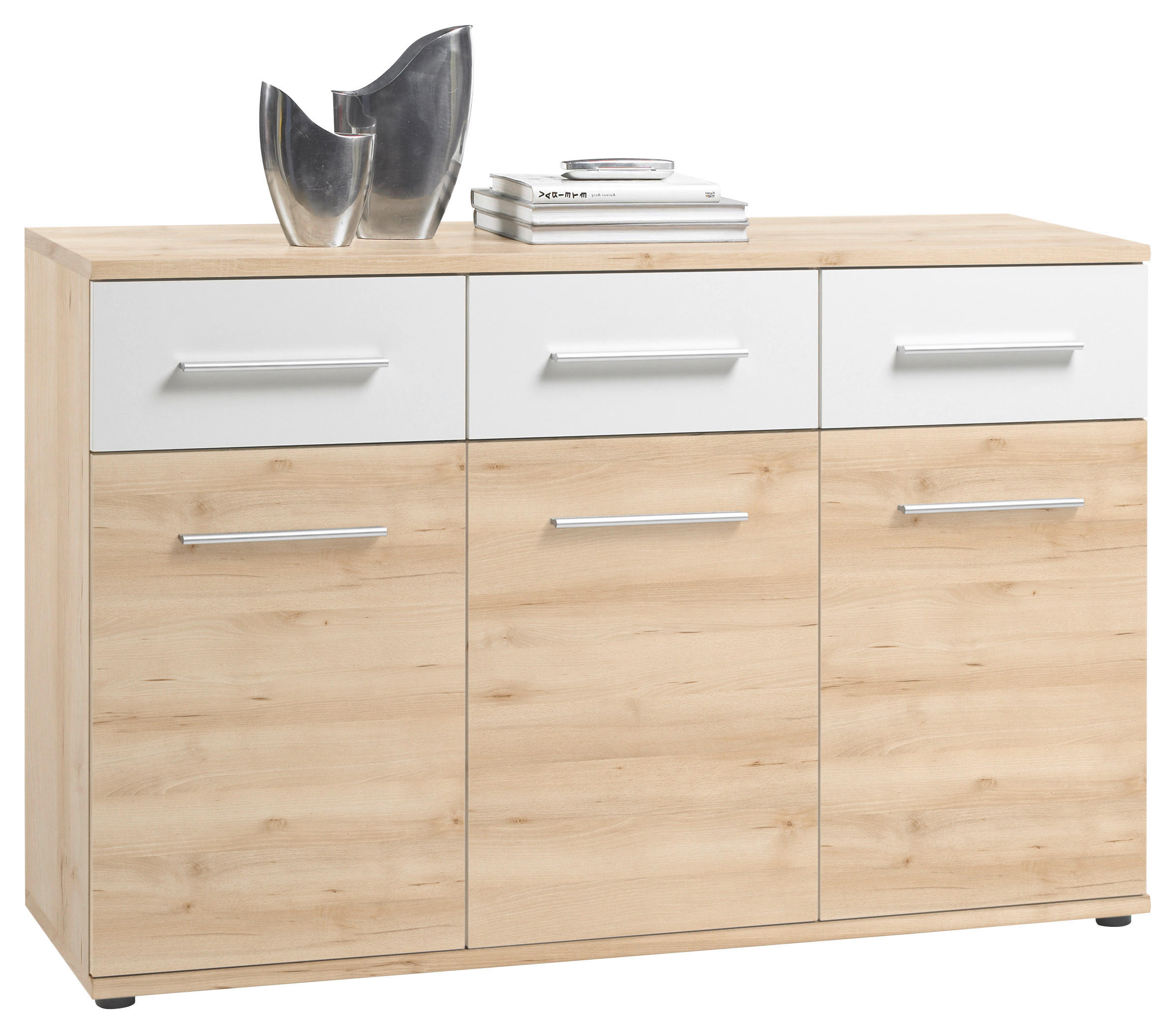 KOMMODE , 135/90/40 cm, 3 Schublade(n)  - Buchefarben/Alufarben, Design, Holzwerkstoff/Kunststoff (135/90/40cm) - Ti'me