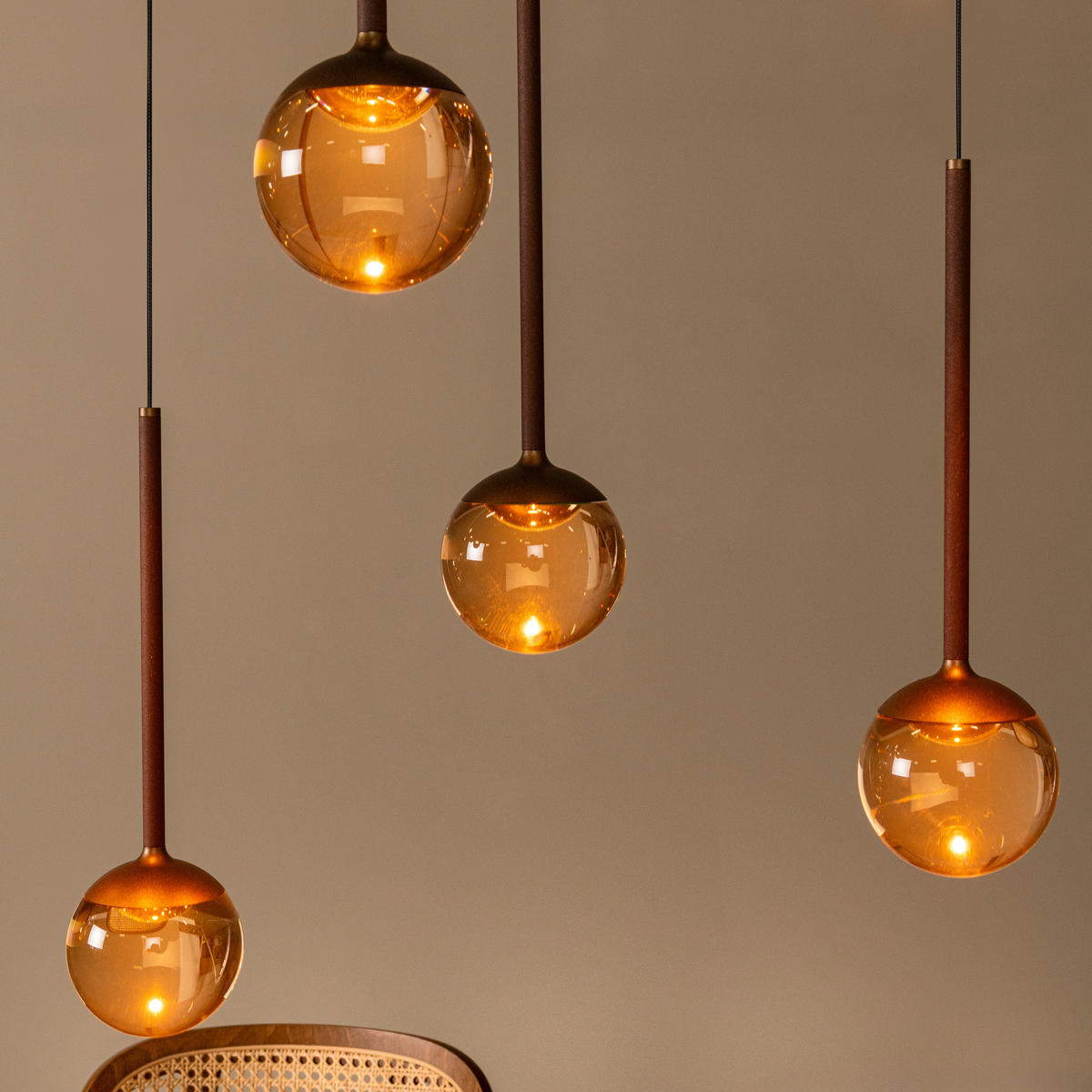 LED-PENDELLEUCHTE 143.2/35/169.3 cm  - Braun/Orange, Design, Kunststoff (143.2/35/169.3cm) - Lucide