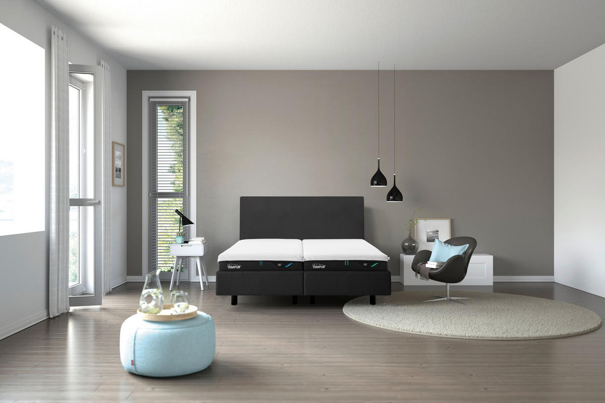 POLSTERBETT 180/200 cm,  in Anthrazit, gepolstertes Kopfteil,  - Anthrazit, KONVENTIONELL, Textil (180/200cm) - Tempur