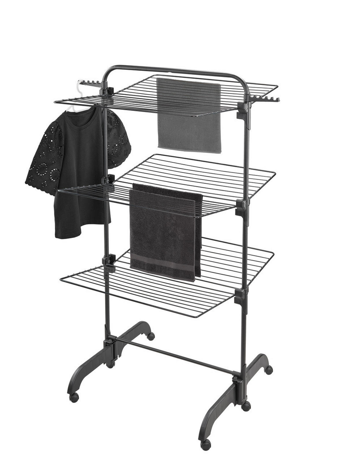 TURMWÄSCHETROCKNER COMFORT TOWER 420 BLACK 76,5/70/145 cm  - Schwarz, Basics, Kunststoff (76,5/70/145cm) - Leifheit