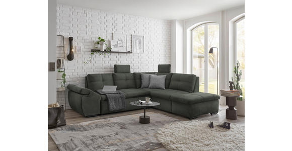 ECKSOFA in Mikrovelours Dunkelgrün - Dunkelgrün/Schwarz, KONVENTIONELL, Kunststoff/Textil (265/217cm) - Carryhome