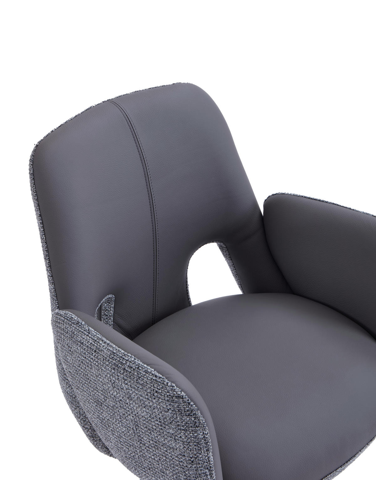 ARMLEHNSTUHL  Sitzfläche 360° drehbar, automatische Rückholfunktion Leinenoptik Echtleder  - Anthrazit/Schwarz, Design, Leder/Textil (60/85/62cm) - Dieter Knoll