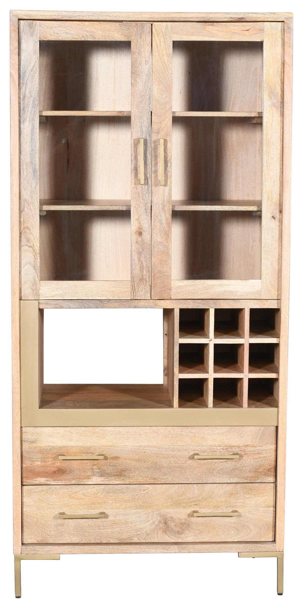 VITRINE  in massiv Mangoholz   - Natur, Glas/Holz (90/192/40cm) - MID.YOU