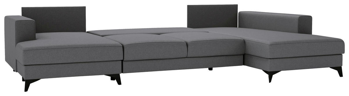 WOHNLANDSCHAFT in Flachgewebe Grau  - Schwarz/Grau, Design, Textil/Metall (156/339/190cm) - Livetastic