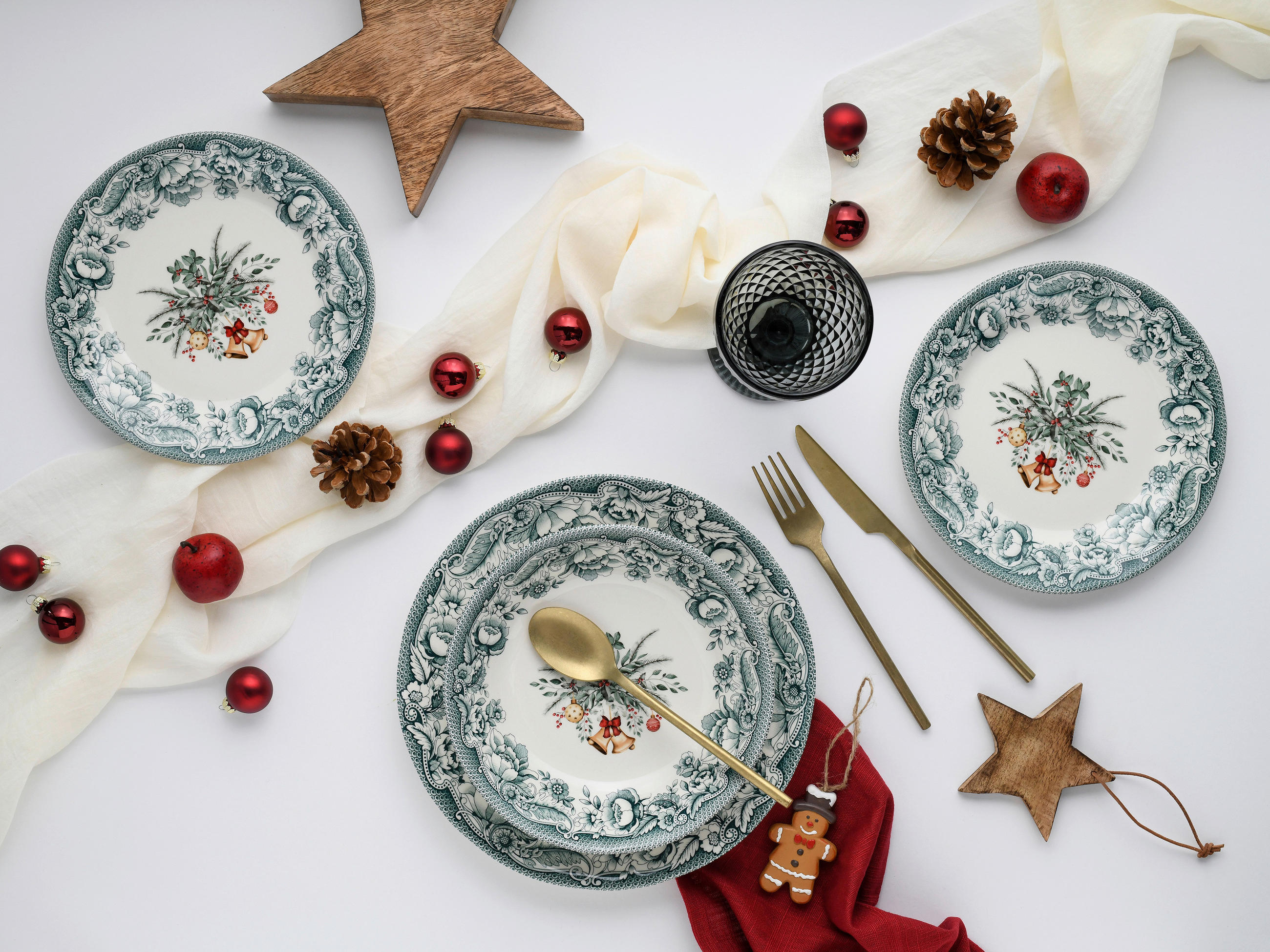 TAFELSERVICE Grün 12-teilig Weihnachten  - Grün, Basics, Keramik - Creatable