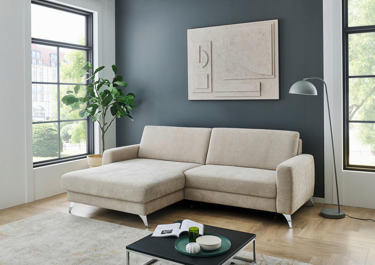 ECKSOFA  Chenille Beige  - Chromfarben/Beige, Design, Textil/Metall (167/222cm) - Beldomo Comfort